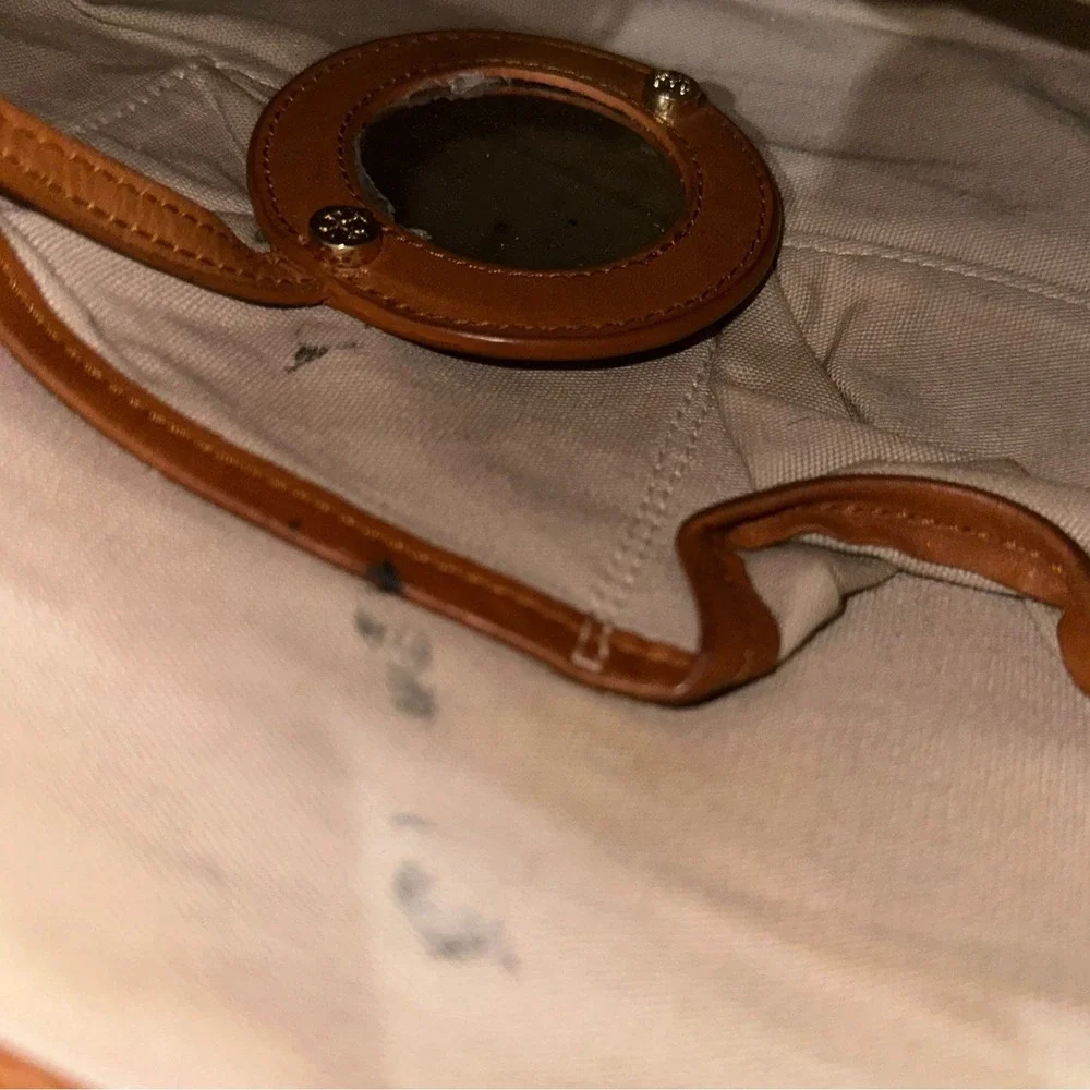 Tory Burch 797 Satchel Bag Womens Medium Tan Suede Leather Crossbody HTF-READ